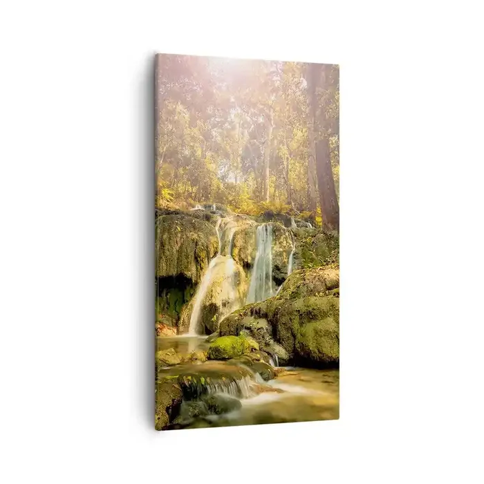 Cuadro sobre lienzo – Impresión de Imagen – Cascada forestal en verde – 55×100 cm