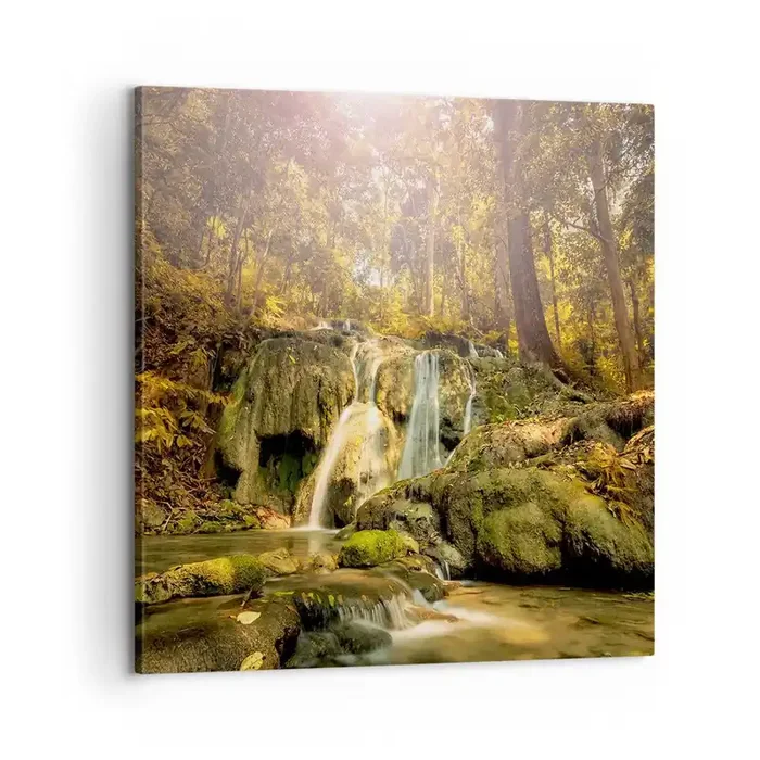 Cuadro sobre lienzo – Impresión de Imagen – Cascada forestal en verde – 60×60 cm