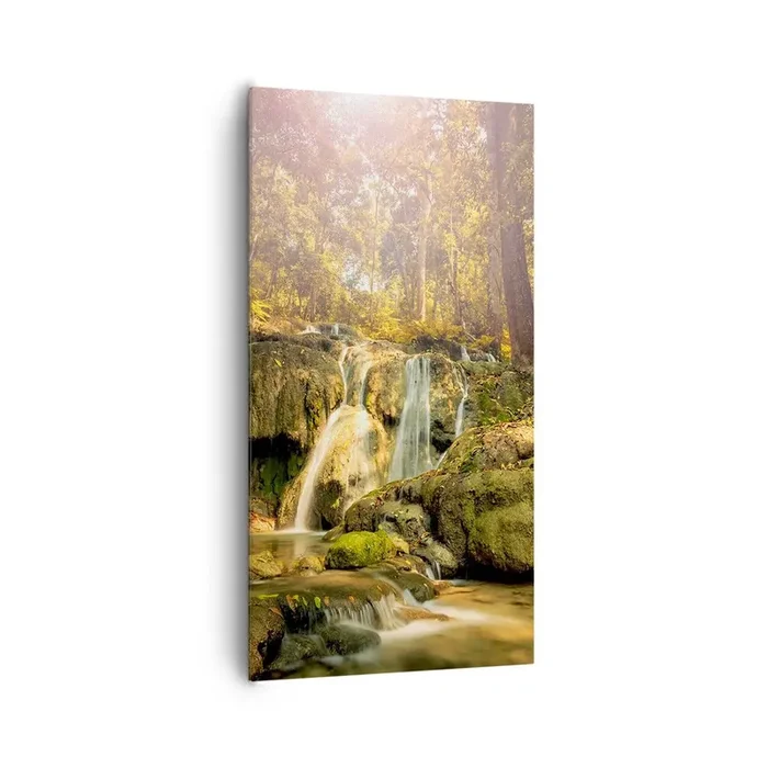 Cuadro sobre lienzo – Impresión de Imagen – Cascada forestal en verde – 65×120 cm