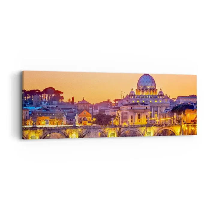 Cuadro sobre lienzo – Impresión de Imagen – Crepúsculo sobre la Ciudad Eterna – 90×30 cm