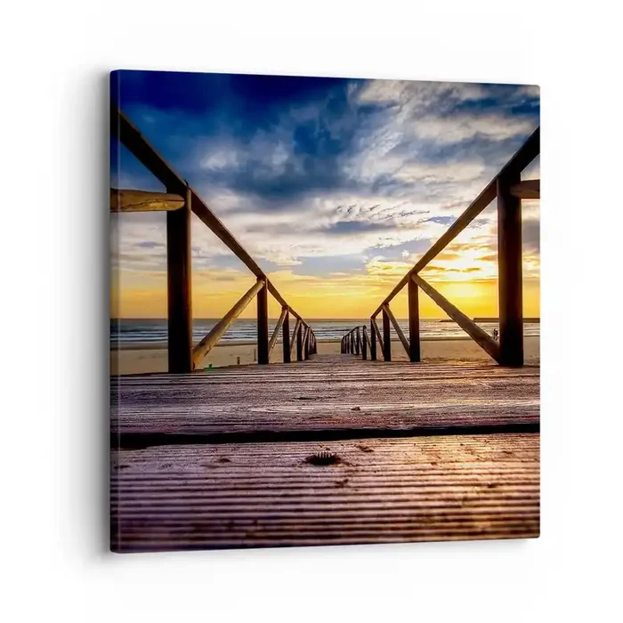 Cuadro sobre lienzo – Impresión de Imagen – Directamente hacia una playa tranquila al atardecer – 30×30 cm