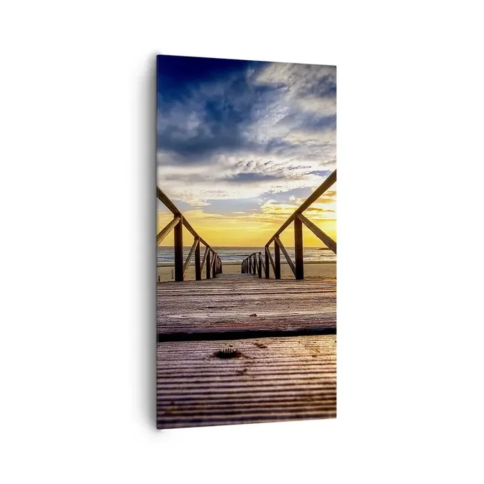 Cuadro sobre lienzo – Impresión de Imagen – Directamente hacia una playa tranquila al atardecer – 65×120 cm