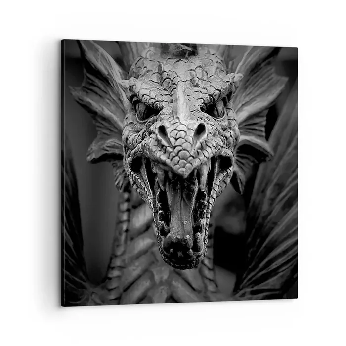 Cuadro sobre lienzo – Impresión de Imagen – Dragón de cuento de hadas en gris – 50×50 cm