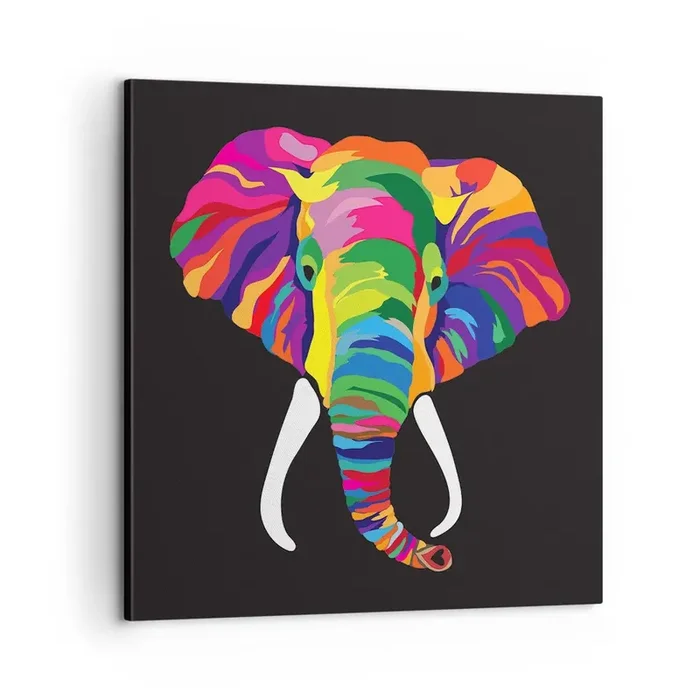 Cuadro sobre lienzo – Impresión de Imagen – El elefante al que le gustaba bañarse en el arco iris – 60×60 cm
