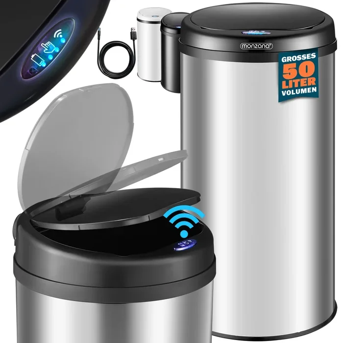 Cubo de basura con sensor acero inoxidable Plateado 50L