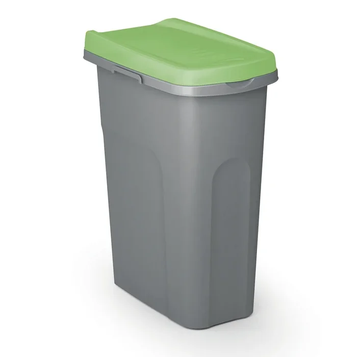 Cubo de basura con tapa plástico gris/verde 25L