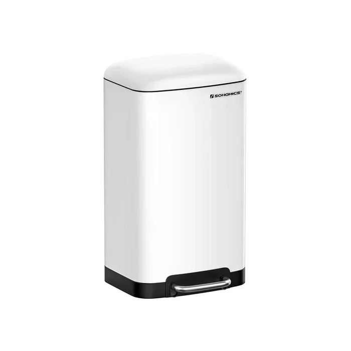 Cubo de Basura para la Cocina 30 L Cubo de Pedal de Acero con Tapa Blanco-SONGMICS