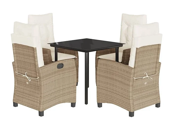 Danira Set comedor de jardín 5 pzas con cojines ratán sintético beige