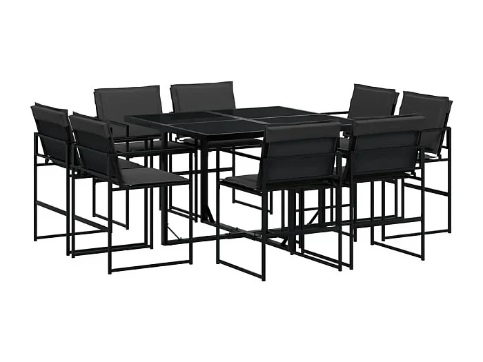 Dario Paolo Juego de comedor de jardín 9 piezas con cojines textileno negro