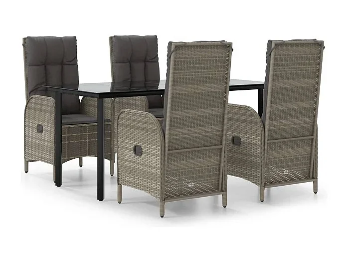 De Haan Set comedor jardín 5 pzas y cojines ratán sintético negro gris