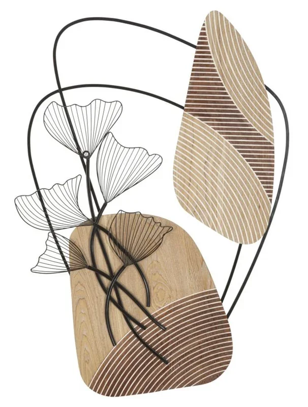 Decoración de Metal y Madera Hoja 54, Metal, Marrón