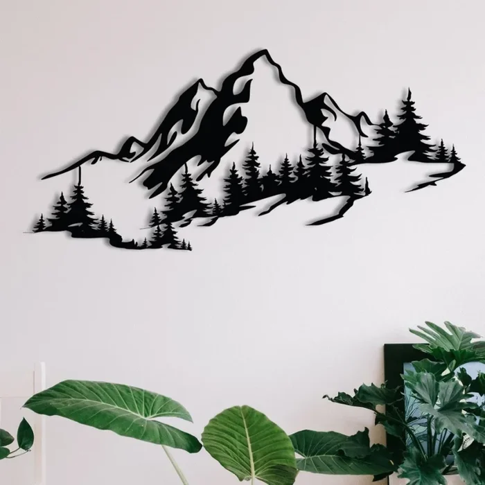 Decoración de pared 30×67 cm montañas metálicas