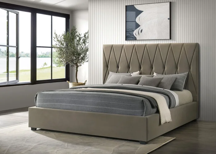 Delsea Light Brown Upholstered Eastern King Platform Bed