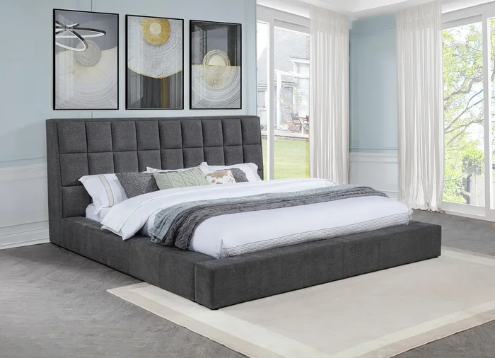 Dreux Gray Upholstered Eastern King Panel Platform Bed