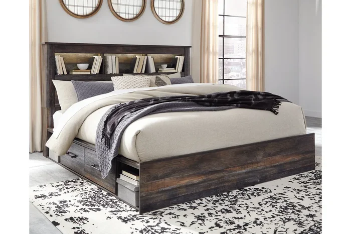 Drystan Multi King LED Bookcase Storage Platform Bed with 4 Drawers