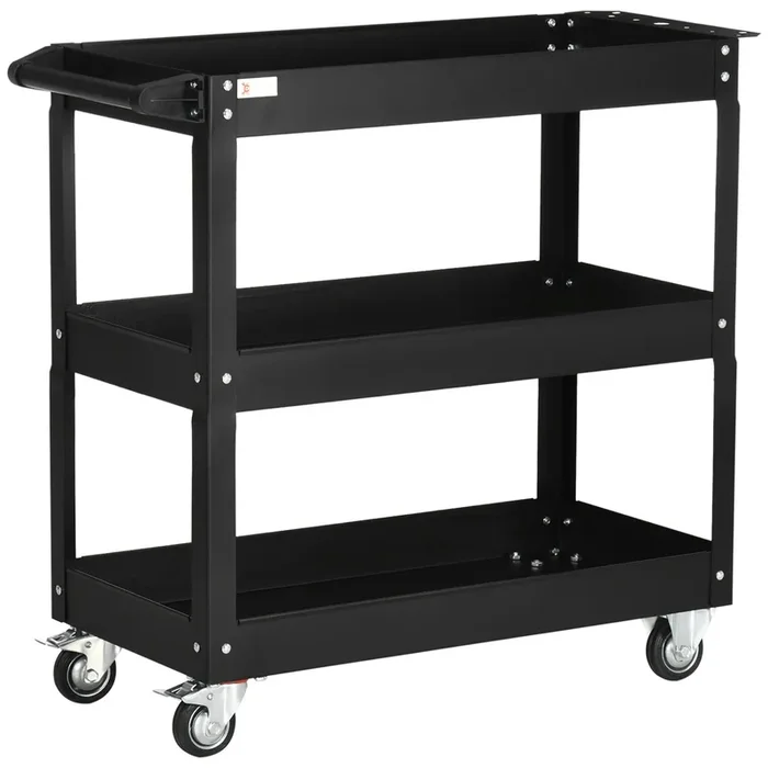 DURHAND Carro de Herramientas con Ruedas Carro de Taller de Acero con 3 Estantes de Almacenamiento y Asa Lateral para Garaje Mecánico Hogar Carga 150 kg 83×35,3×76 cm Negro