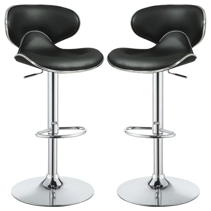 Edenton Black/Chrome Upholstered Adjustable Height Bar Stools, Set of 2