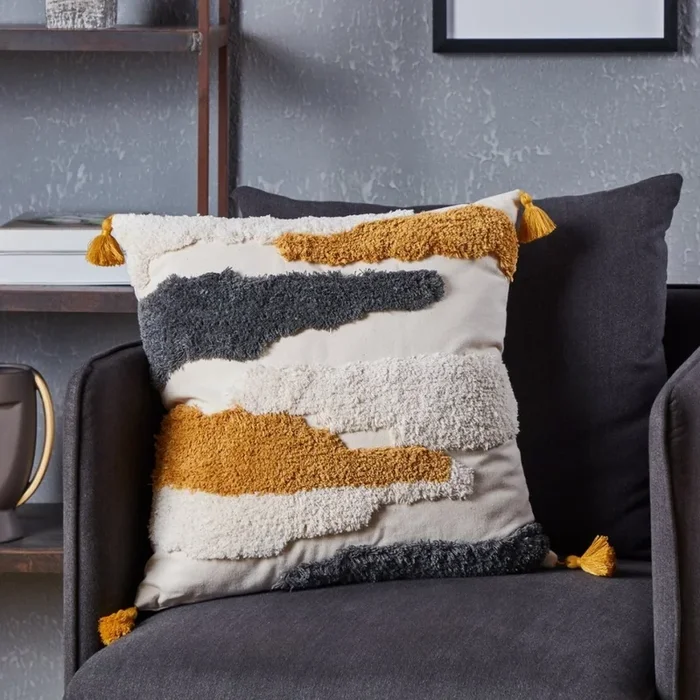 Eglo – Almohada decorativa 45×45 cm amarillo/gris