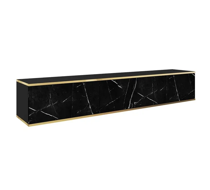 El soporte de TV ORO es de color dorado y tiene un estilo moderno. Mide 30x175x32 cm e incluye 3 estantes y 3 puertas.