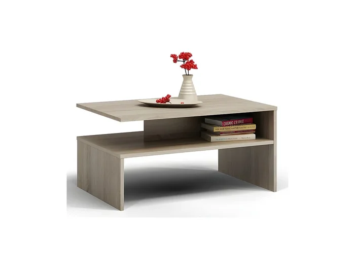 ELARA Mesa de centro contemporánea 90x60x45 salón/oficina/salón Mesa de estilo moderno + Nicho de almacenamiento para revistas/mandos a distancia