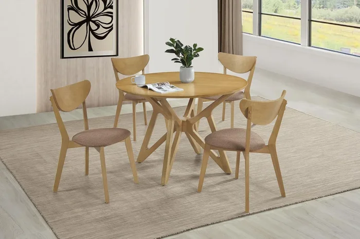 Elowen Light Walnut 5-Piece Round Solid Wood Dining Set