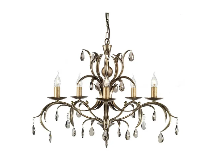 Elstead Lily 5 ljus ljuskrona metallisk brons blommiga blad Design