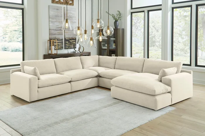 Elyza Linen 5-Piece Right Arm Facing Chaise Sectional