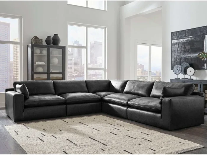 Emilia Black Leather 5-Piece Leather Modular Sectional Sofa