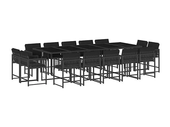 Emilia Set comedor de jardín con cojines 15 pzas ratán sintético negro