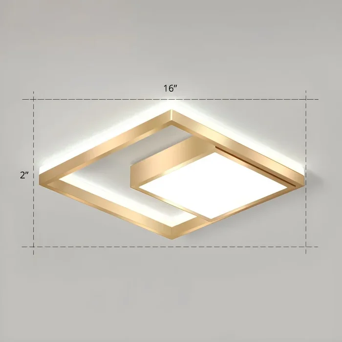 Empalme Luminaria de Techo Cuadrada de Metal Luz de Techo LED Modenista en Dorado para Cuarto – 110 A 120 V Dorado 40,64 cm Blanco