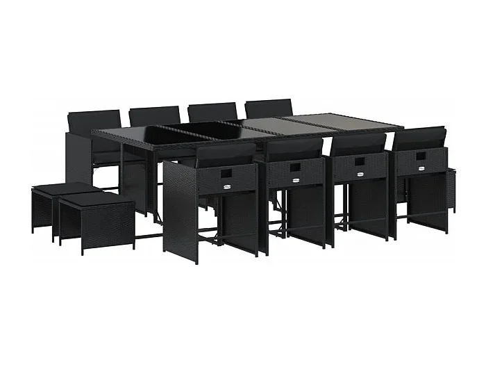 Enfield Set comedor de jardín con cojines 13 pzas ratán sintético negro