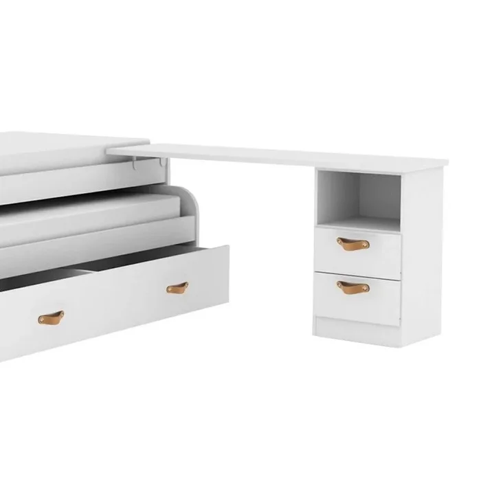 Escritorio soporte cama + cajonera aglomerado blanco cuero 76,5x202x45