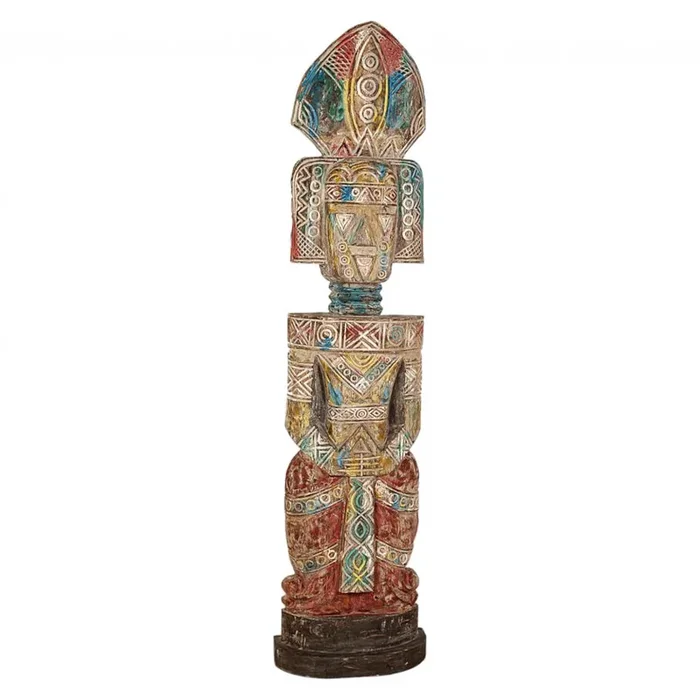 Escultura Pie Tribal Madera Colores