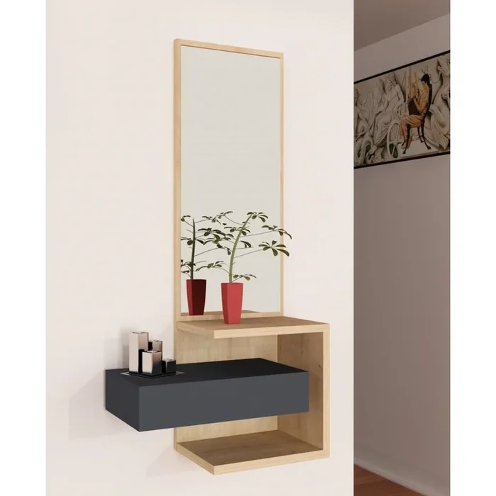 Espejo de pared con estante STELLA 90×49 cm marrón/antracita