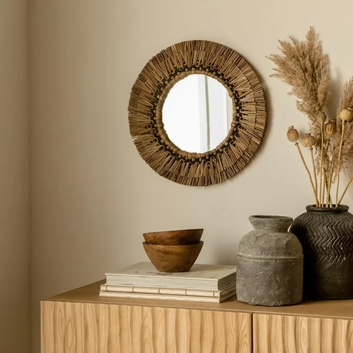 Espejo fibras negro pequeño Nairobi Natural – Kenay Home