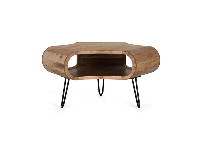 Esta mesa de centro es una elegante fusión de materiales naturales y diseño industrial.