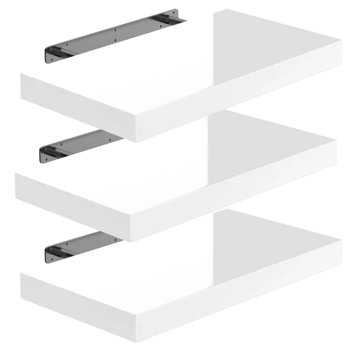 Estante de pared Estante flotante 50cm juego de 3 blanco alto brillo + soporte