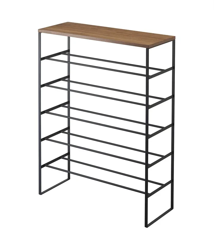 Estante para zapatos con 5 niveles, madera y metal negro Torre – L66 cm