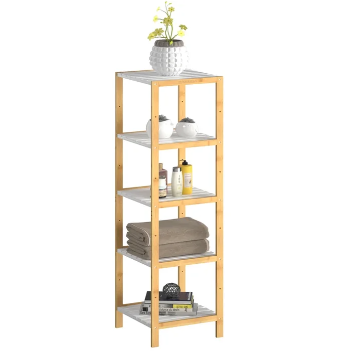 Estantería bambú natural/blanco 140x33x34cm 5 baldas