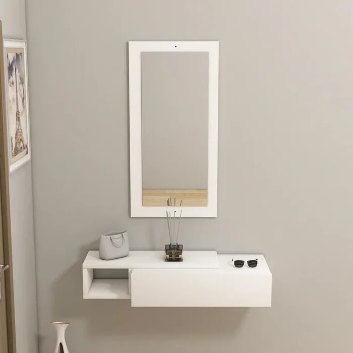 Estantería de pared + pared espejo VIEN blanco