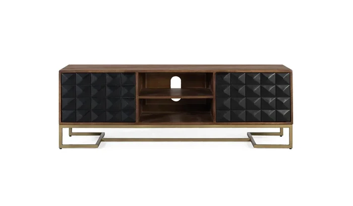 Este elegante mueble para TV está fabricado en madera de mango, con un acabado en color avellana.