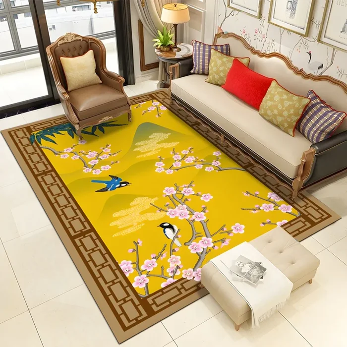 Estilo Asia Alfombra Lavable con Patrón de Planta Oriental Tapete Sintético Multicolor para Salón – Gengibre 140 x 200 cm
