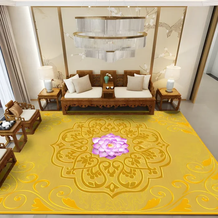 Estilo Asia Alfombra Lavable con Patrón de Planta Oriental Tapete Sintético Multicolor para Salón – Amarillo 80 x 160 cm
