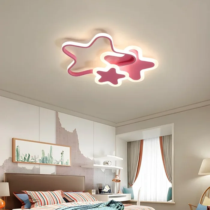 Estilo Infantil Luminaria de Techo LED de Acrílico Lámpara de Techo para Dormitorio de Niñas – 110 A 120 V Rosa 52,07 cm Blanco Estrella