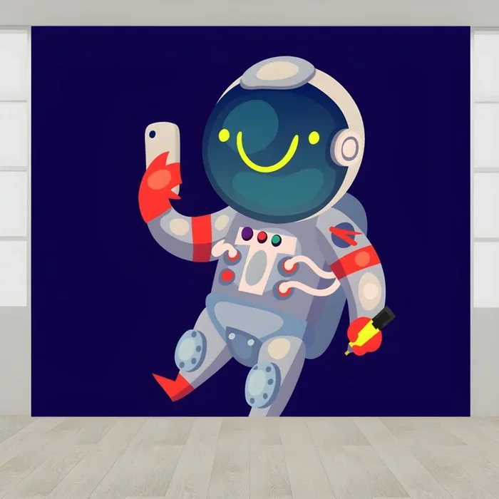 Estilo Infantil Mural de Revestimiento de Paredes no Tejido en Gran Tamaño Arte Mural con Dibujo de Astronauta para Sala – Azul oscuro 602 x 401 cm