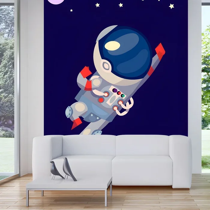 Estilo Infantil Mural de Revestimiento de Paredes no Tejido en Gran Tamaño Arte Mural con Dibujo de Astronauta para Sala – Azul marino 602 x 401 cm