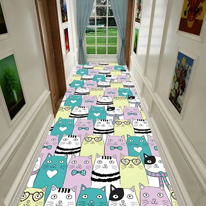 Estilo Infantil Tapete de Poliéster con Patrón de Animales Alfombra Multicolor Antideslizante para Pasillo – Violeta 80 x 100 cm