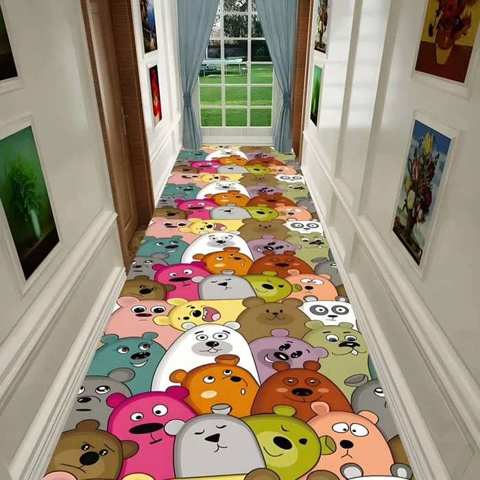 Estilo Infantil Tapete de Poliéster con Patrón de Animales Alfombra Multicolor Antideslizante para Pasillo – Marrón 80 x 100 cm