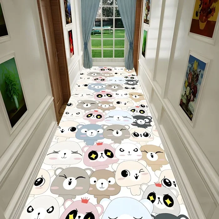 Estilo Infantil Tapete de Poliéster con Patrón de Animales Alfombra Multicolor Antideslizante para Pasillo – Azul-rosa 90 x 100 cm