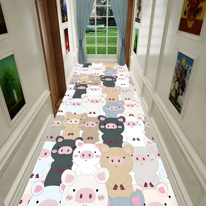 Estilo Infantil Tapete de Poliéster con Patrón de Animales Alfombra Multicolor Antideslizante para Pasillo – Blanco-marrón 90 x 100 cm